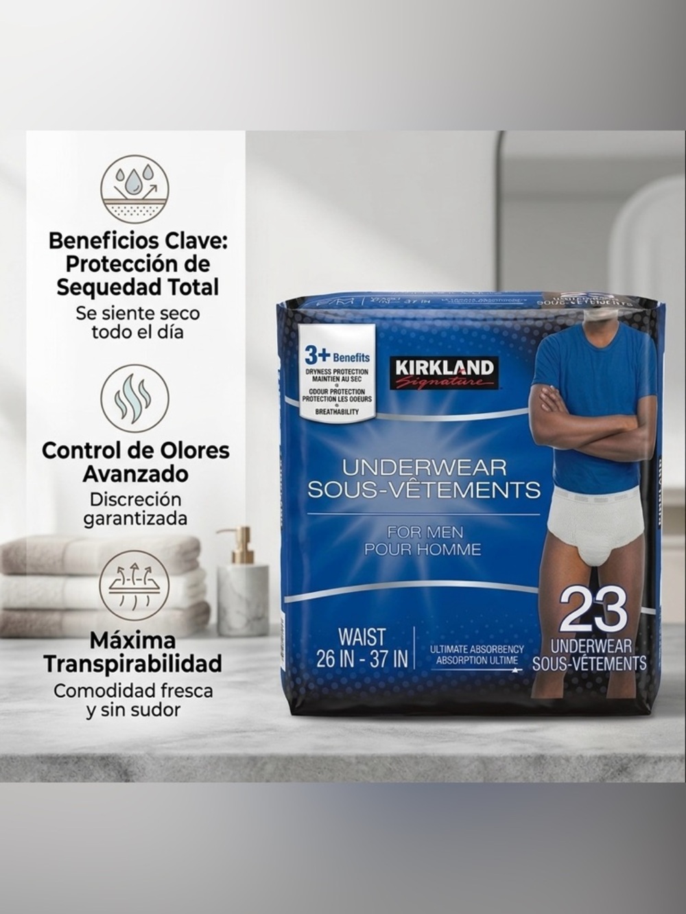 Kirkland Signature Underwear For Men S/M, Waist 26-37in - 23 count